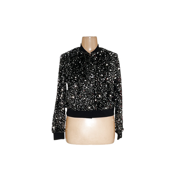 Nanette Lepore Black Sequin Cardigan - Womens L - Picture 1 of 4